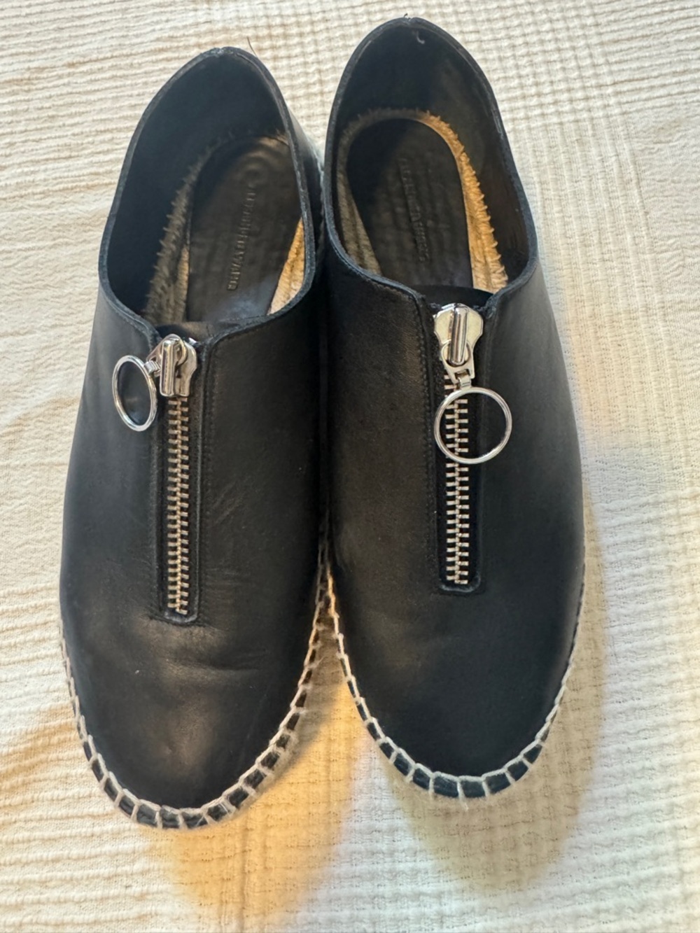 Alexander Wang Black Leather Flatform Espadrilles With Zipper Size 40